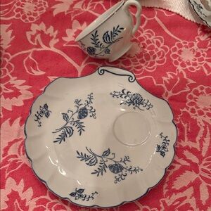 Dresden 1957 Blue Floral scalloped plates and cups. Plates are scalloped 4 sets